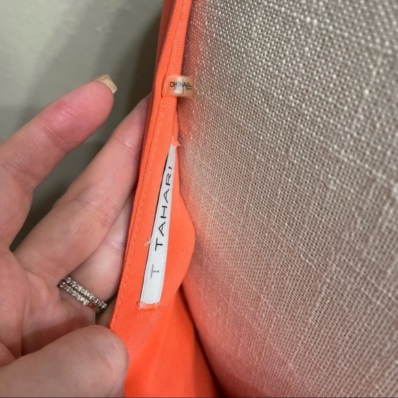 T Tahari Sleeveless Twist Front V Neck MIDI Dress Bright Salmon - Picture 10 of 13